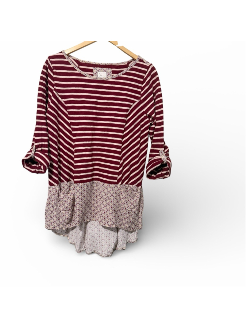 Anthropologie Postmark Fairley Tunic Top Burgundy/Red White floral Large